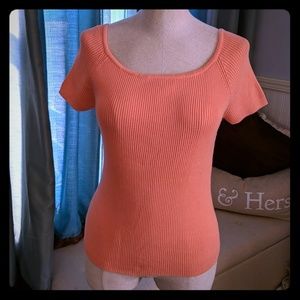 Jeanne Pierre Salmon Knit Short Sleeve Top Blouse